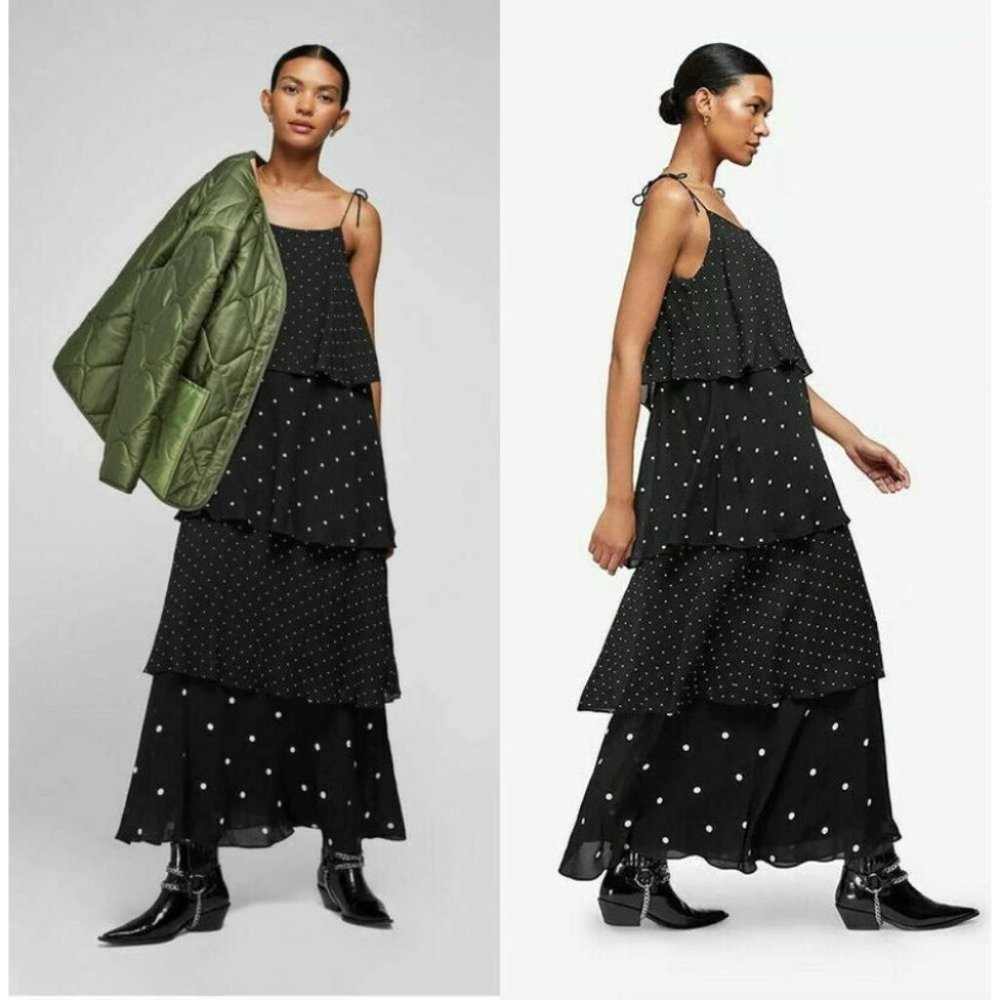 ANINE BING BNWT Daisy tiered polka-dot chiffon maxi dress Women's Size XS - Picture 1 of 9